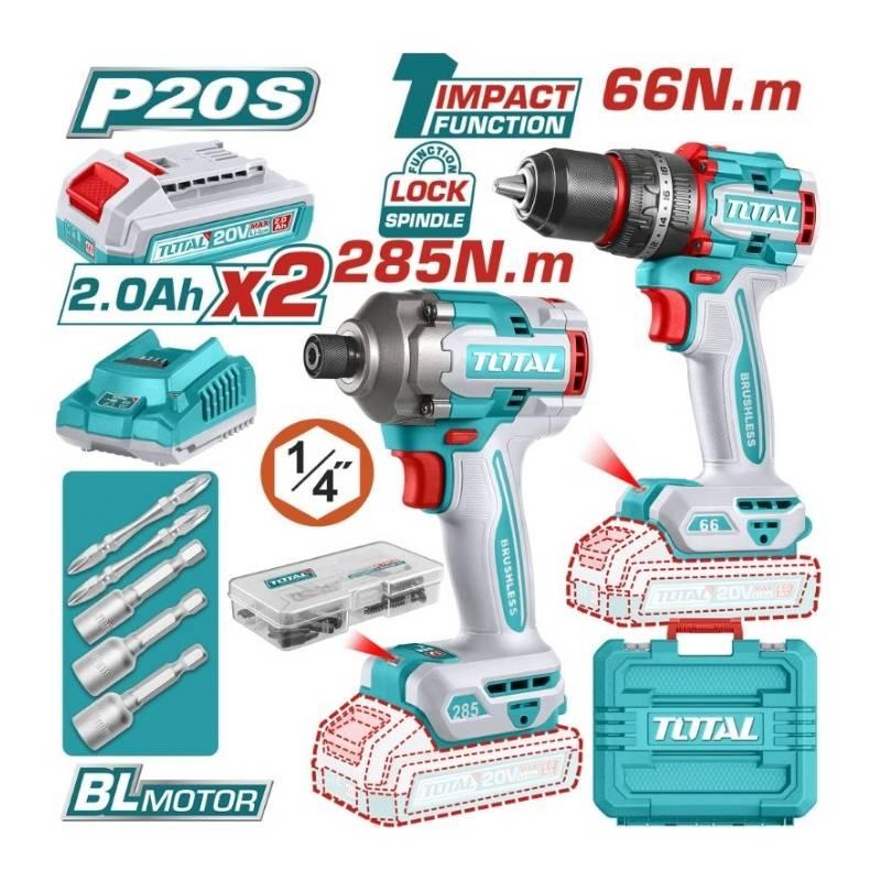 BỘ COMBO MÁY KHOAN BÚA TIDLI20668 1 &amp; MÁY SIẾT VÍT TIRLI20281 KHÔNG CHỔI THAN DÙNG PIN 20V TOTAL TCKLI20277 - HÀNG CHÍNH HÃNG