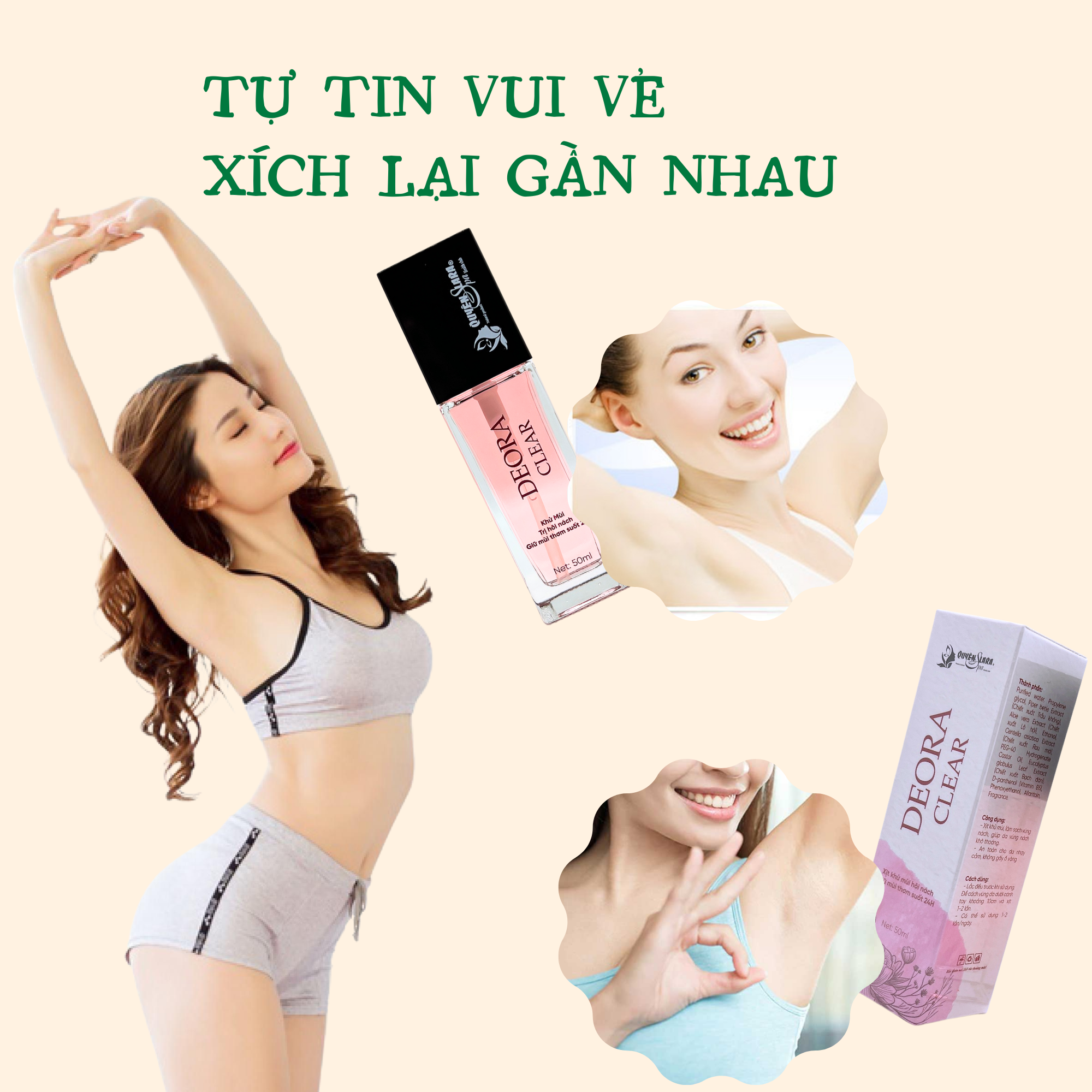 Xịt Khử Mùi Hôi Nách DEORA Quyên Lara - Khử Mùi Hôi Nách, Hôi Chân, Thâm Nách, Ra Mồ Hôi Nách - Thành Phần Từ Thiên Nhiên | Dung Tích 50ml - HÀNG CHÍNH HÃNG