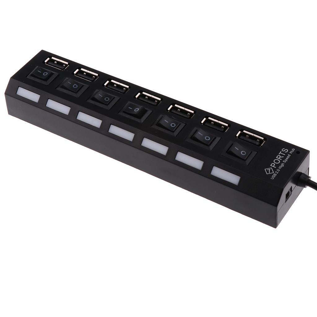 USB 2.0 Hub 7 Port Speed 480Mbps for PC laptop with LED on/off switch