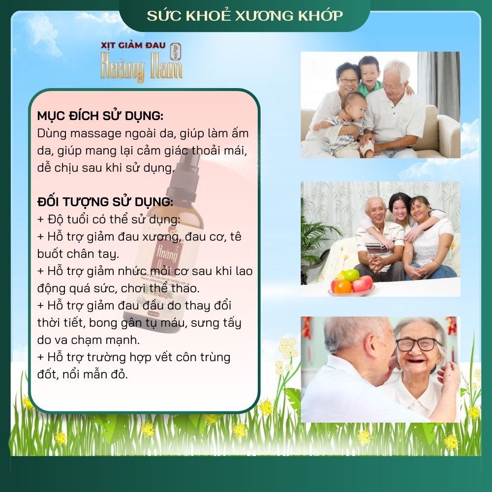 Xịt giảm đau Đông Y Hoàng Nam hỗ trợ giảm đau cơ xương khớp cho người lớn tuổi Chai 50ml