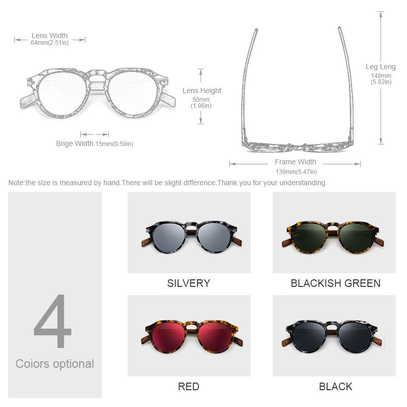 Ravenisa GỖ Kính Mát Kính Mát Phân Cực Nam Nữ Cổ Tròn Kính Chống Nắng Nữ Nguyệt San Lunette De Soleil Femme UV400
