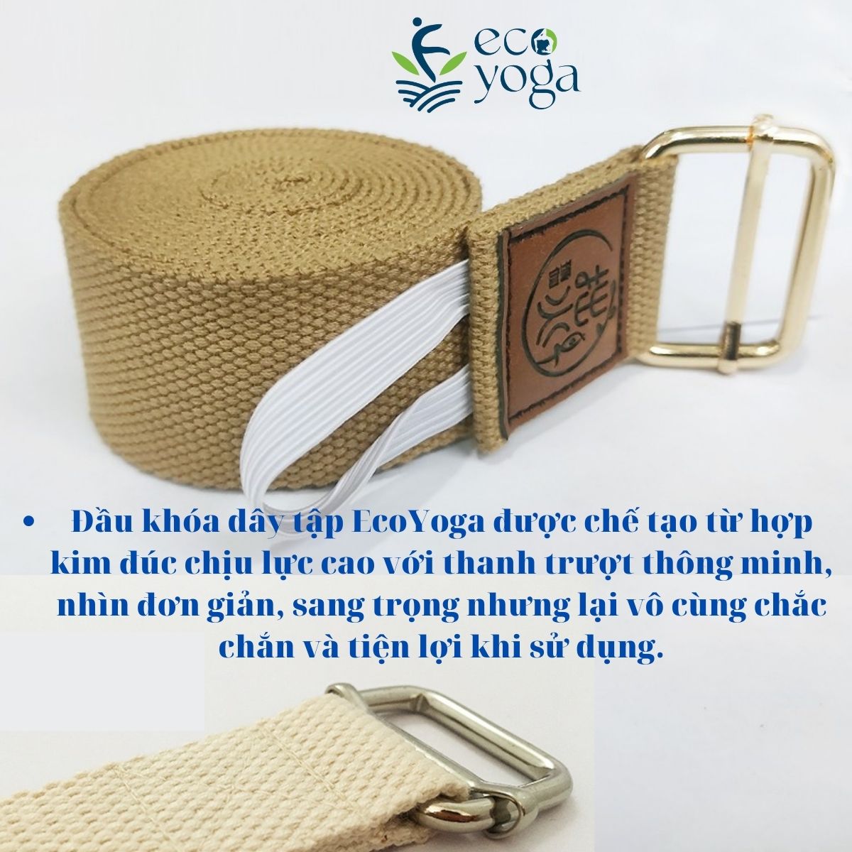 Dây Đai Tập Yoga Cotton Dài 2.5m khuyên vuông, Bản 3.8cm, Dày 2mm, hàng xuất khẩu chất liệu tự nhiên Nhiều Màu Lựa Chọn