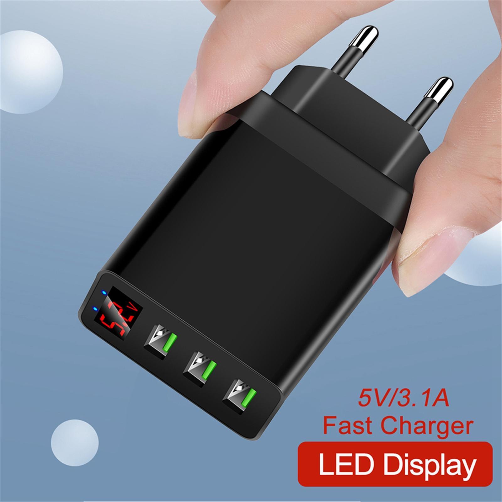 3USB Digital Display Fast Charging  with Display Compact Multi  Phone Charger Fast Charging Block for Travel Charging