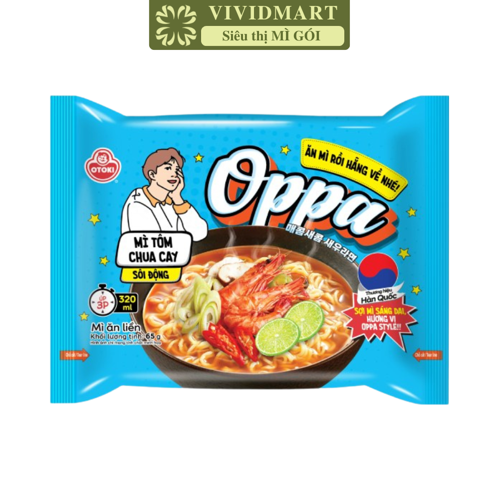 OTOKI - Mì Oppa hương vị Tôm chua cay, Oppa mì tôm chua cay Oppa Hàn Quốc, Mì Oppa Hàn Quốc ăn liền (65g/gói)