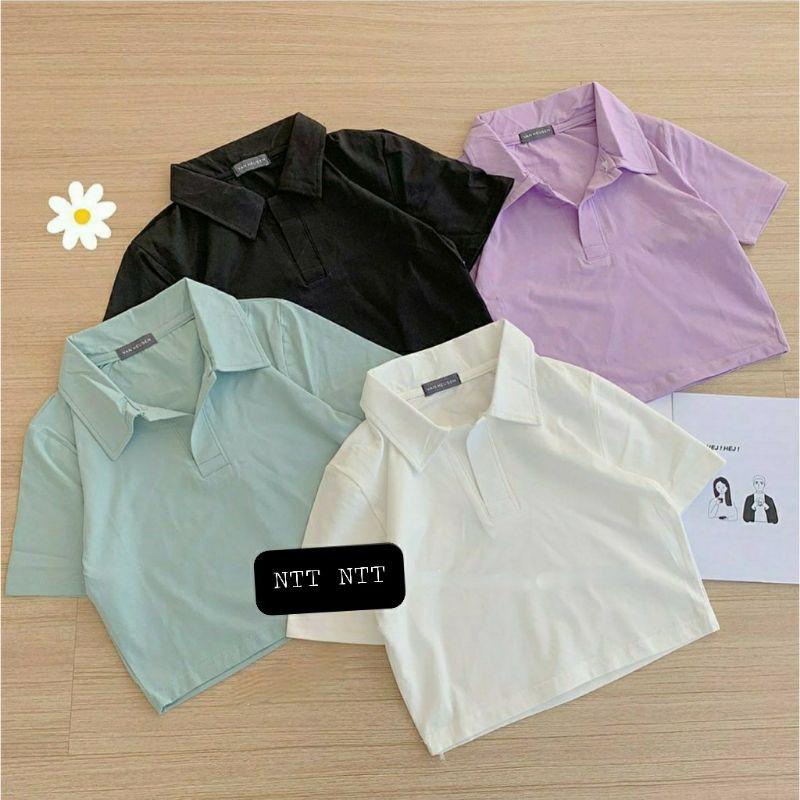 áo croptop cổ bẻ nữ BORIP LOẠI TỐT DÀY DẶN, CO GIÃN, THẤM HÚT - A4-CPL