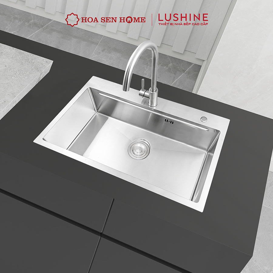 Bộ chậu rửa chén INOX 304 LUSHINE D004 công nghệ tạo hình thủ công, bề mặt mài xước láng mịn, chống xước bền bỉ - Hoa Sen Home - Hàng chính hãng