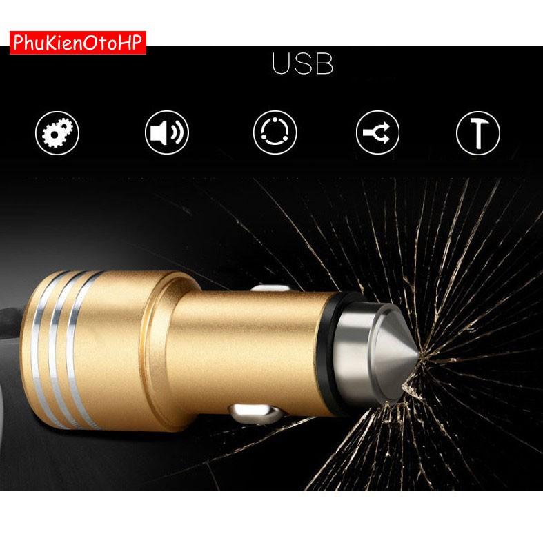 Tẩu Sạc Nhanh 2 USB 3.1A Trên Xe Hơi, Ô Tô Kiêm Búa Phá Kính Thoát Hiểm