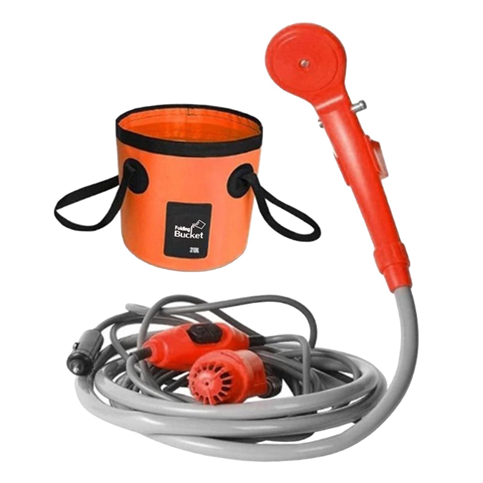 Portable Outdoor Shower Folding Bucket Kit, Camping Car 12V Cigarette Water Heated Basin Bag Container, Car Pet Washer Washing Pump
