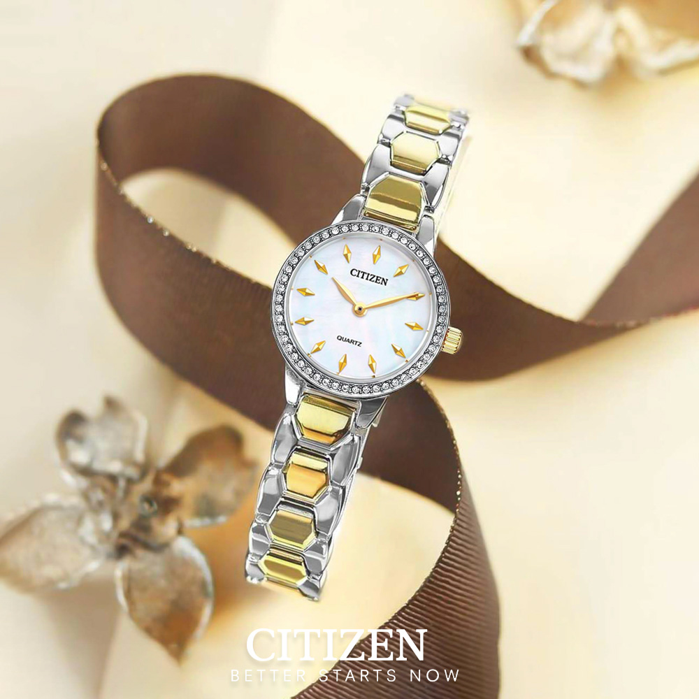 Đồng Hồ Nữ Citizen Pin-Quartz Đính Đá Swarovski Dây Thép Không Gỉ EZ7014-55D - Mặt Xà Cừ (24mm)