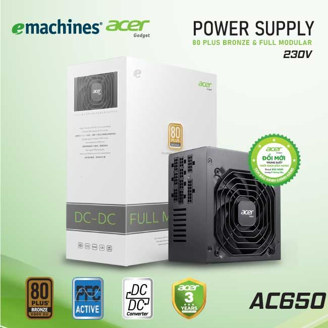 Nguồn Máy Tính Acer AC650 230V Bronze Full Modular – Hàng Chính Hãng