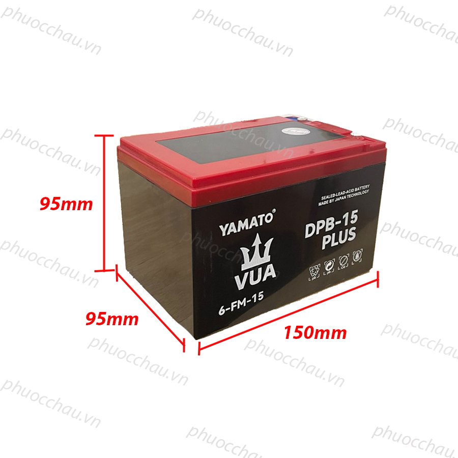 Ắc Quy Xe Đạp Điện 6-DPB-15 PLUS YAMATO 12V-15AH, acquy dùng cho Loa Kéo, Năng Lượng Mặt Trời
