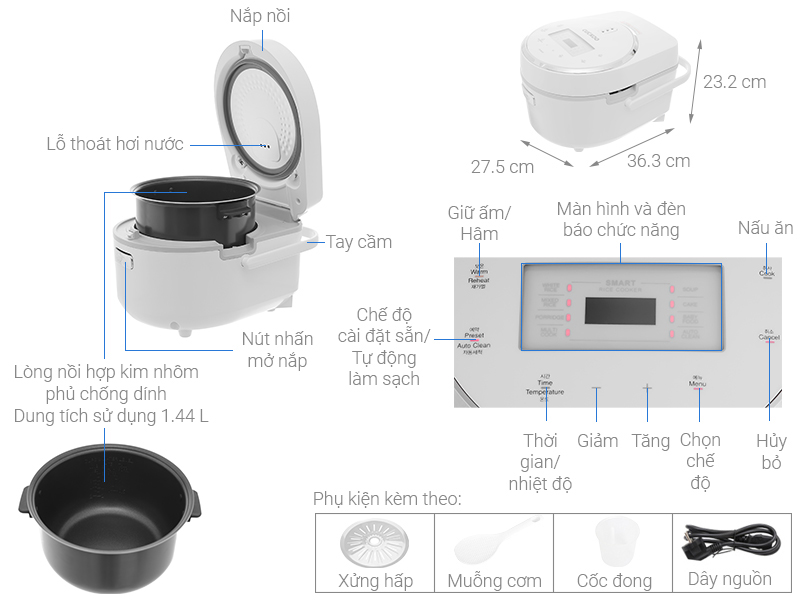 Nồi Cơm Điện Tử Cuckoo Cảm Ứng CR-0810F 1.44L 1.44 Lít - Công Nghệ Nấu 3D - Hàng Chính Hãng