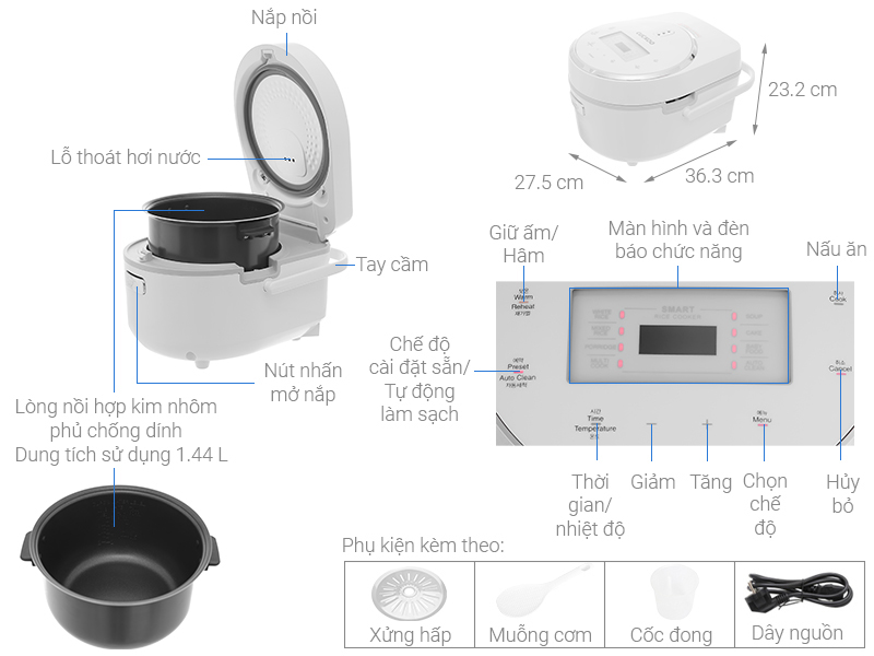 Nồi Cơm Điện Tử Cuckoo Cảm Ứng CR-0810F 1.44L 1.44 Lít - Công Nghệ Nấu 3D - Hàng Chính Hãng (Bảo Hành 2 Năm)