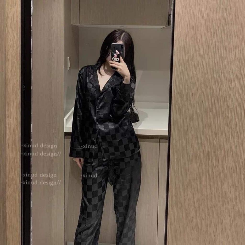 Bộ Pijama Chất Lụa Gấm Tay Dài- Quần Dài
