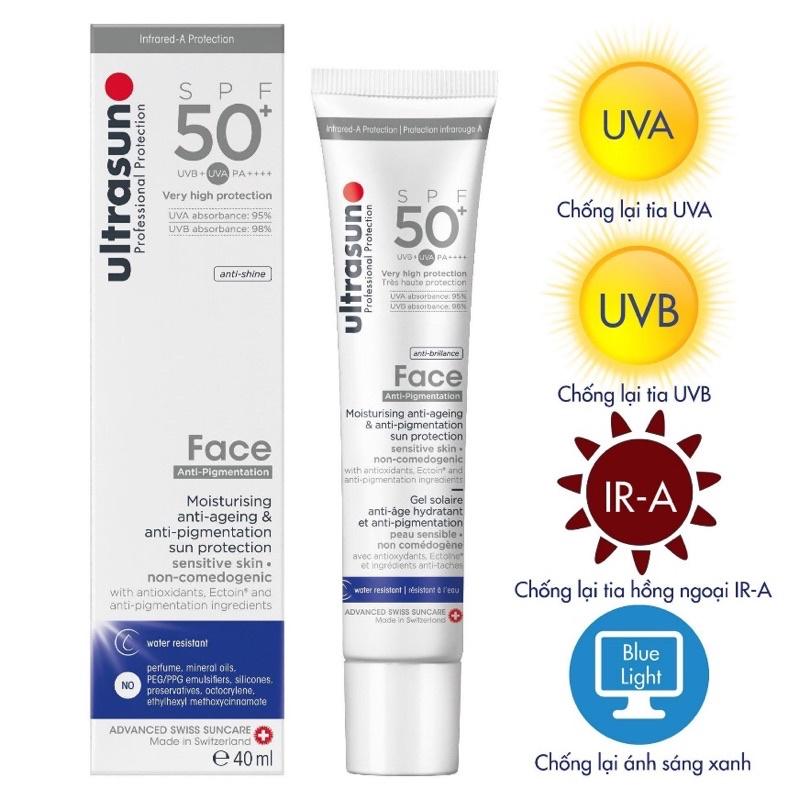 Kem Chống Nắng 4 Tác Động Chống Lại 4 Tia Ultrasun Face Anti Age &amp; Anti - Pigmentation SPF 50+ 40ml