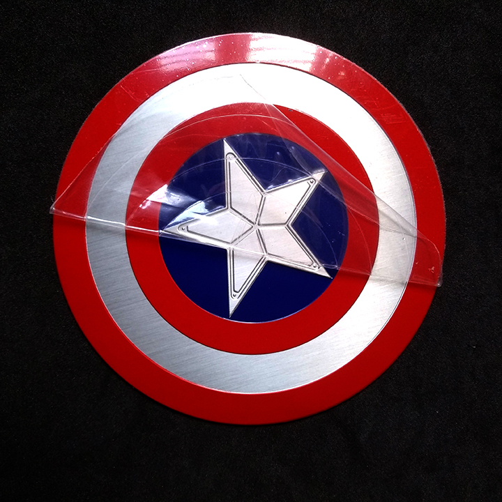 Hình dán metal hình khiên CAPTAIN AMERICA đường kính 11.5cm