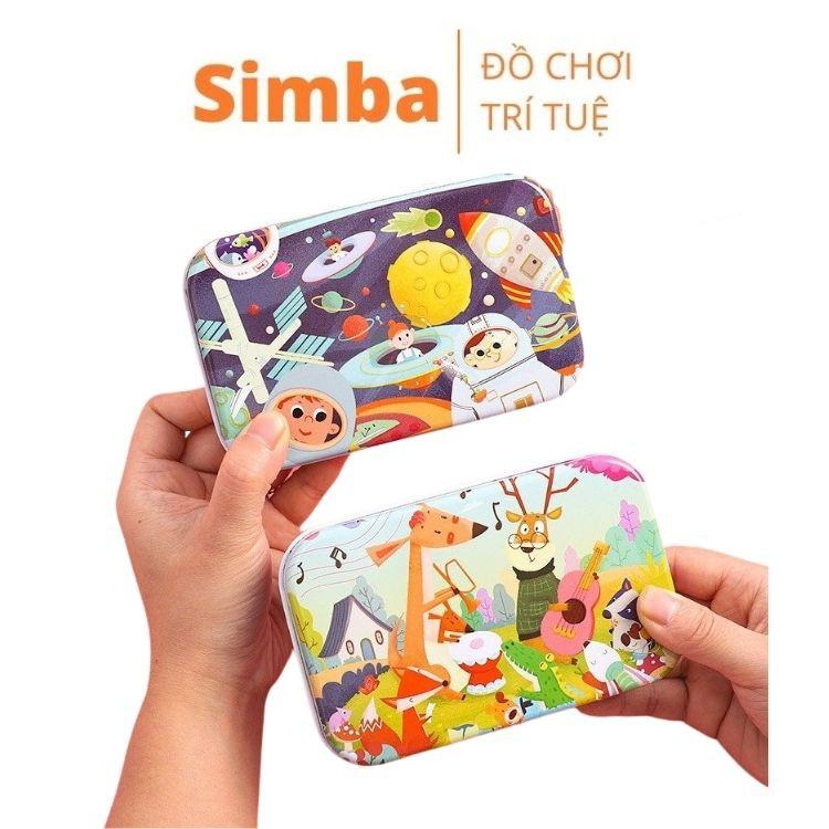 Xếp hình gỗ 60 mảnh - Combo 2 bộ xếp hình đồ chơi có hộp thiếc nhiều mẫu cho bé