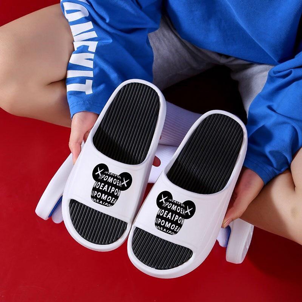 Dép Bánh mì Nữ-Nam in hình chuột mickey-Dép Quang Ngang Đế Cao