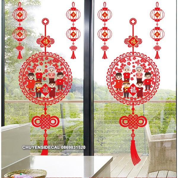 Decal dán tết Hít Tĩnh Điện Hai Mặt Không Dơ Kính - 2 Dây hỷ đón Xuân cùng Gia Đình