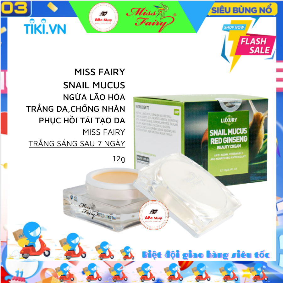 KEM MISSFAIRY ỐC SÊN - HỒNG SÂM 12G - CHỐNG NHĂN CHỐNG LÃO HOÁ