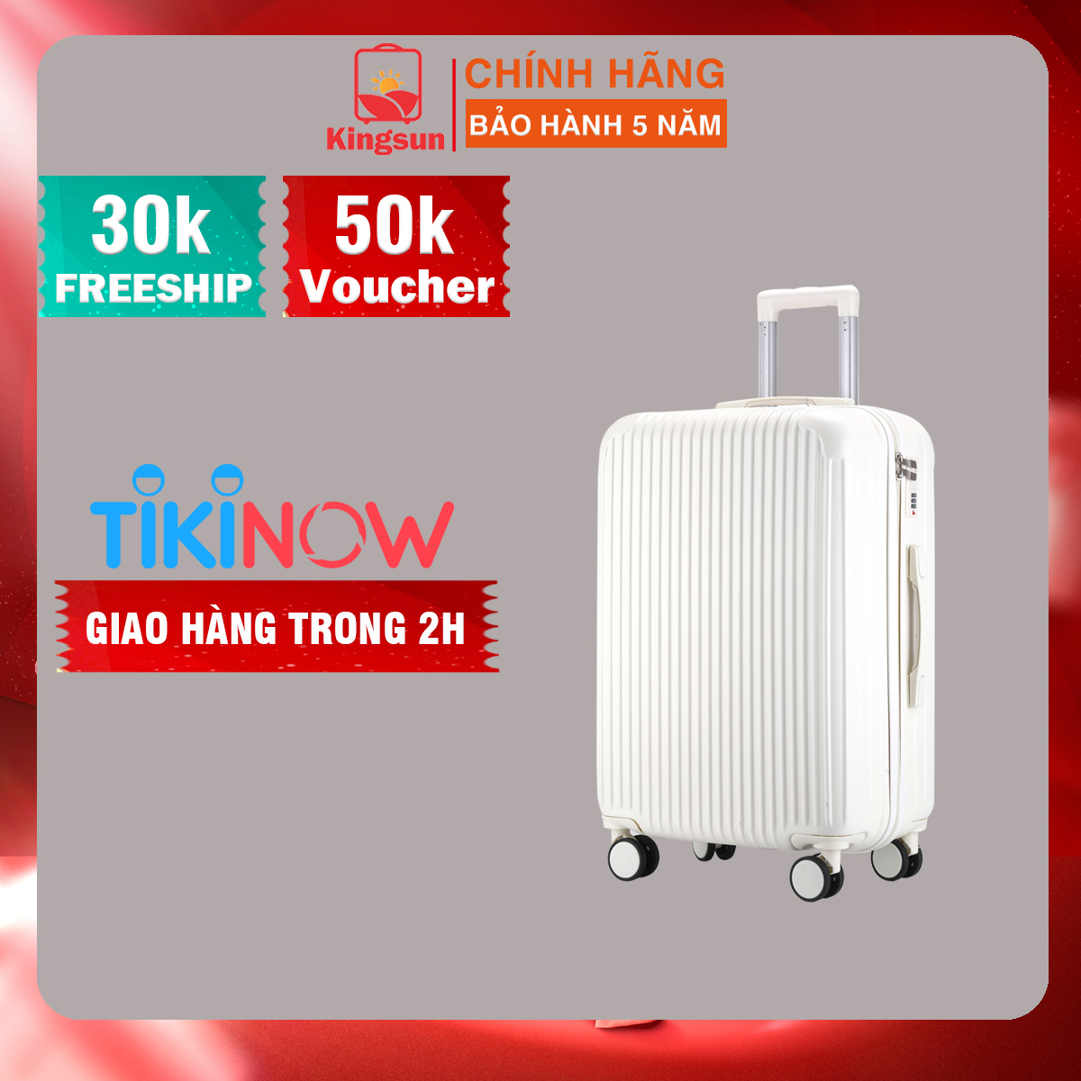 Vali Kéo Du Lịch Size 20Inch Ks - T01 - Bảo Hành 5 Năm - Trắng Sữa
