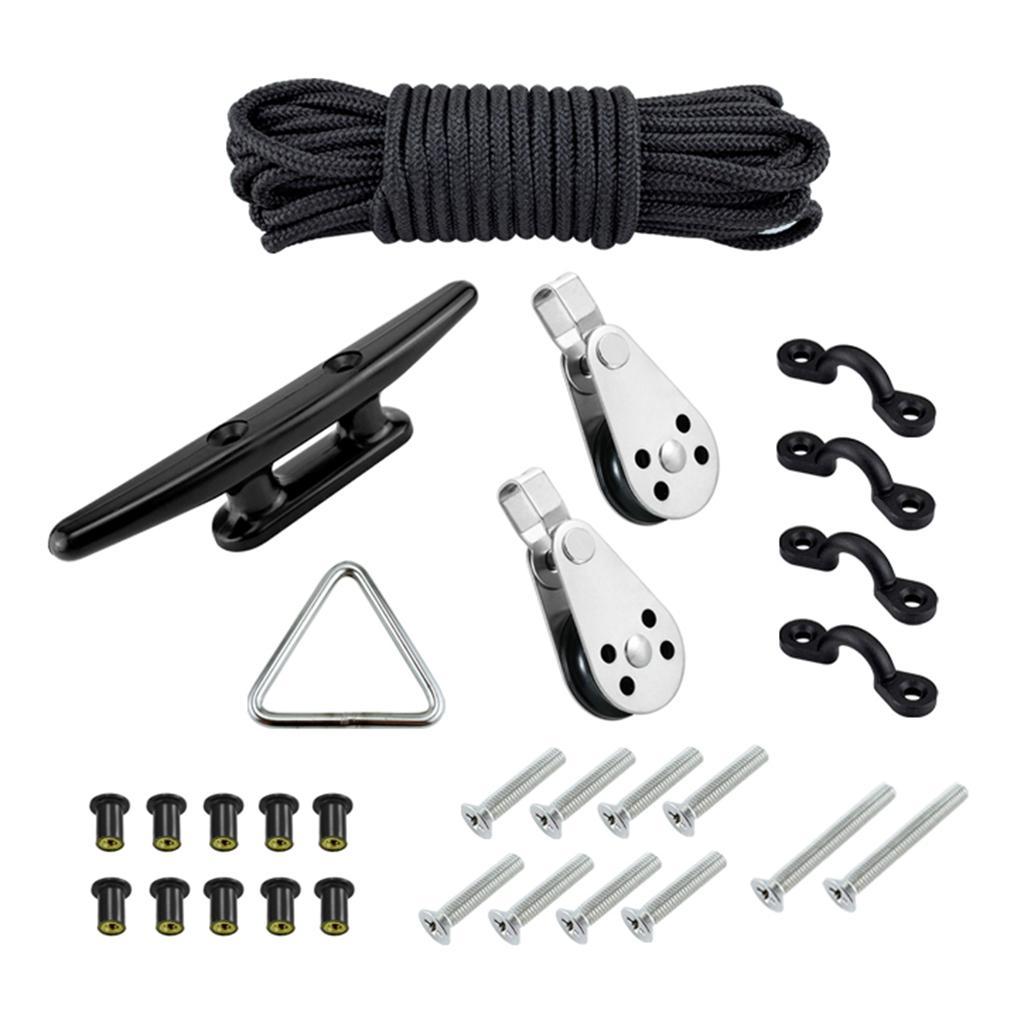 Kayak Accessories Canoe Anchor Trolley Kit with 30ft Rope for boat anchoring
