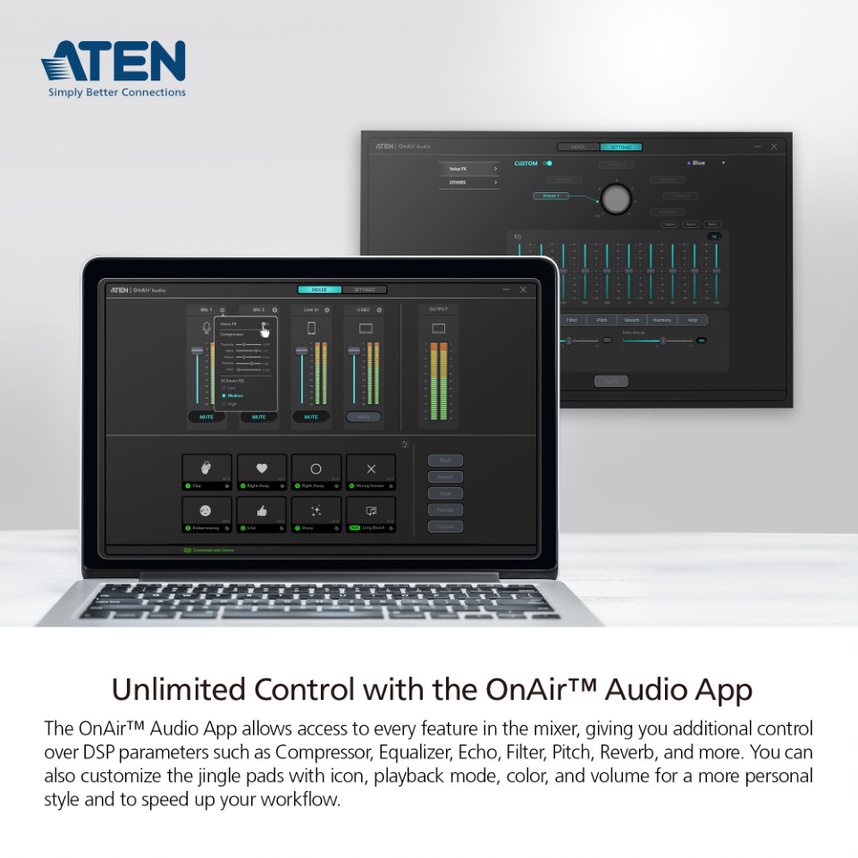 Bộ Mixer trộn âm thanh cao cấp - ATEN UC8000 chuyên đọc Podcast, Livestream, Thu Âm  - Hàng chính hãng