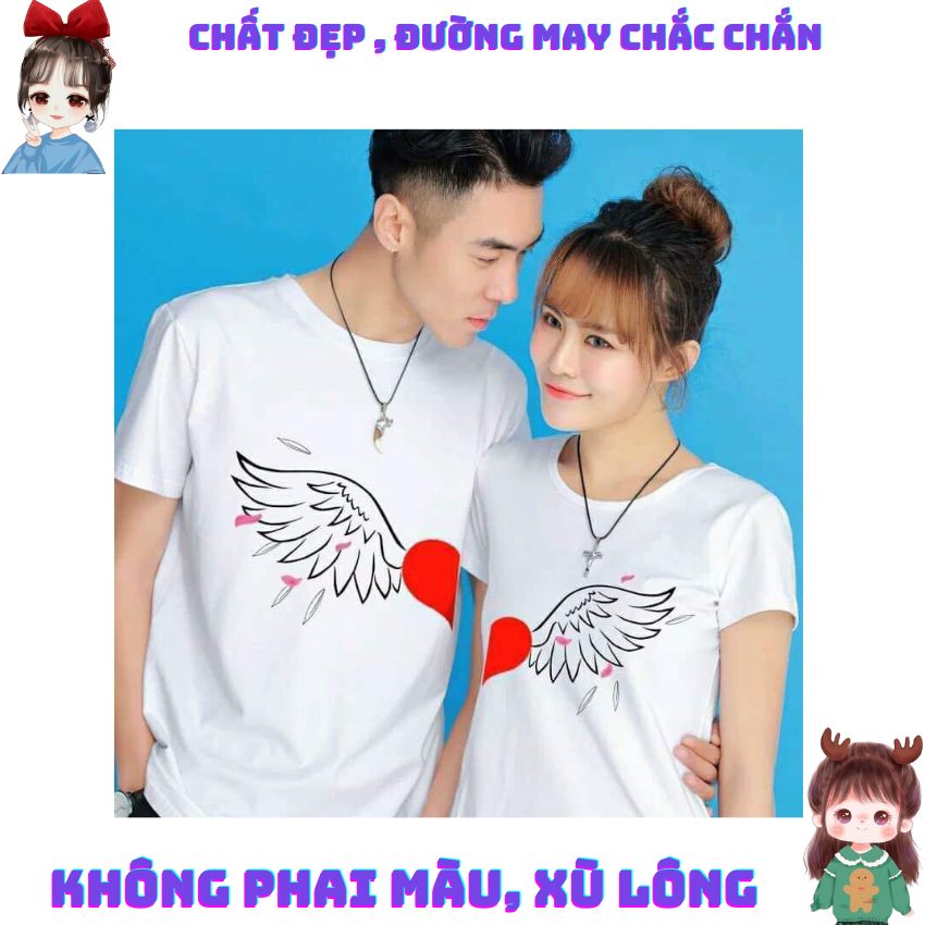 Áo Đôi Với Người Yêu TT07, Áo Đôi In Cánh Chim Đỏ ý Nghĩa, Vải Cotton Thun Thoáng Mát