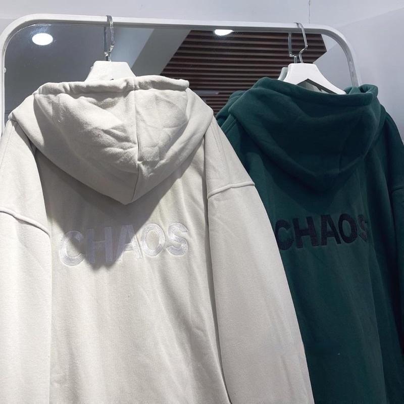 (có sẵn) Áo Khoác Dây Kéo chữ thêu form rộng CHAOS unisex (nam nữ mặc được