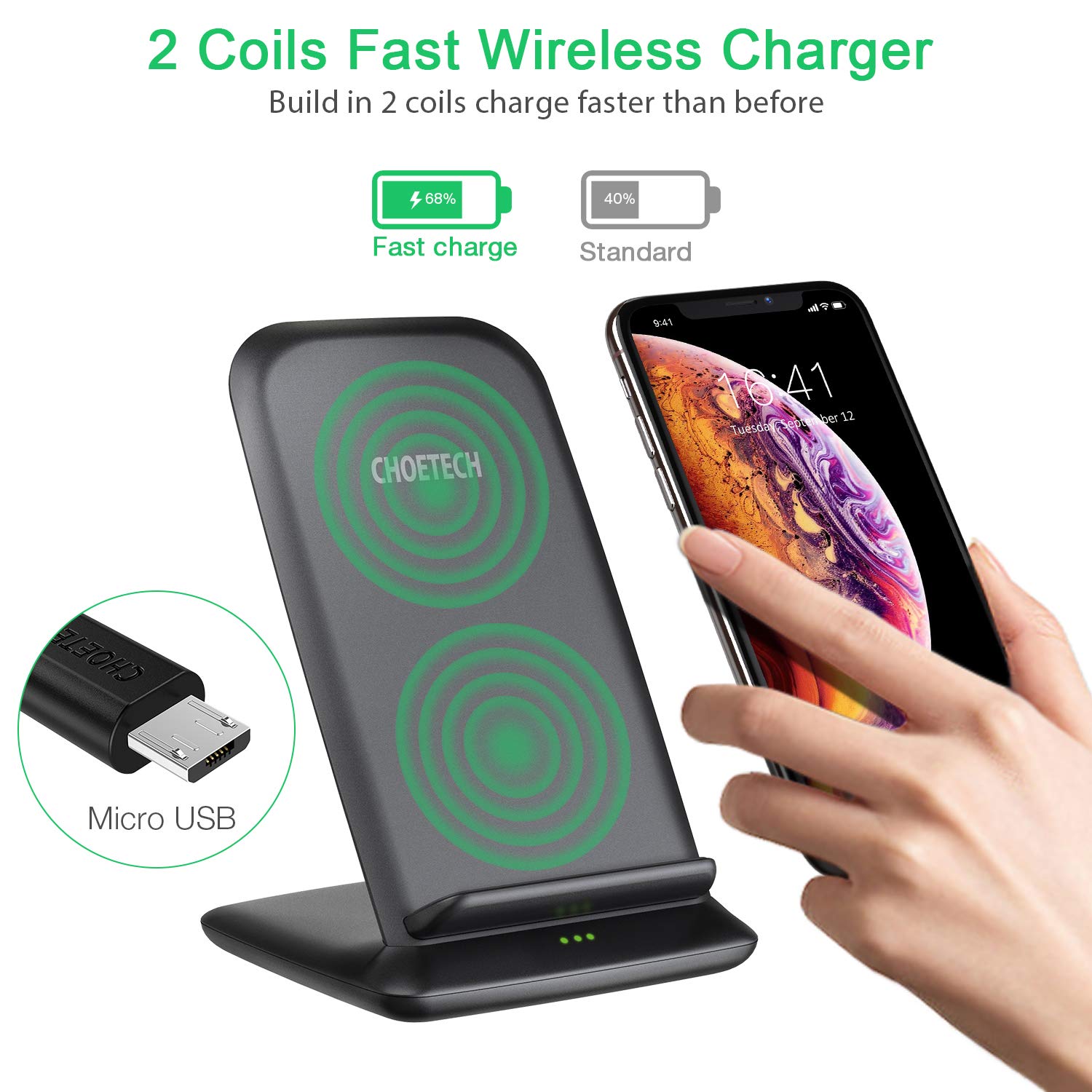 Đế sạc nhanh không dây Qi kiêm giá đỡ cho điện thoại hiệu CHOETECH HPK-T555 trang bị Công suất 10W, thiết kế nhỏ gọn, chuẩn sạc MFI cho Apple - Hàng chính hãng