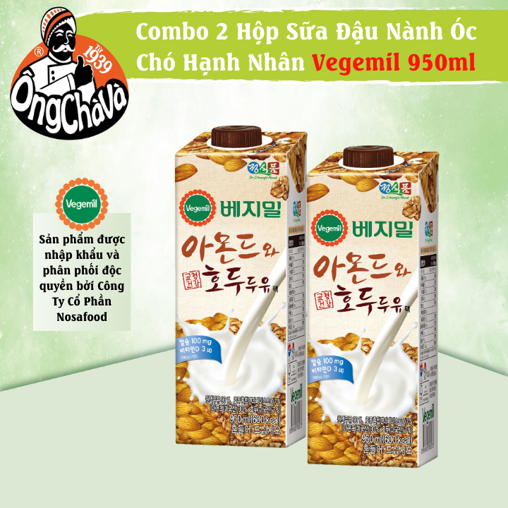 Combo 2 Hộp Sữa Hạt Óc Chó Hạnh Nhân Vegemil 950ml (Almond & Walnut Soymilk)