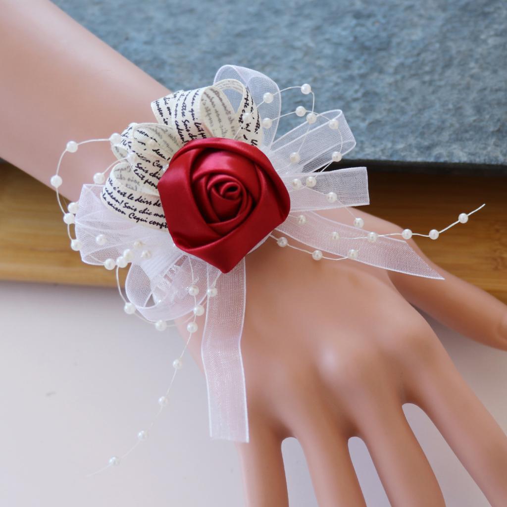 Romantic Wrist Flower Corsage Bracelet Wedding Prom Party Decor Cream