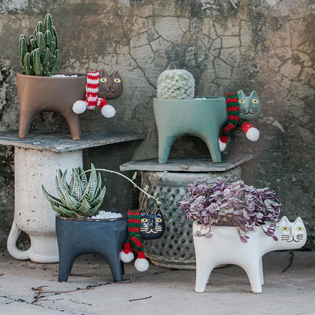 Cat Tail Shape Succulent Planter Pots, Ceramic Small Planters Pot for Plants Succulent Cactus Home Office Decoration