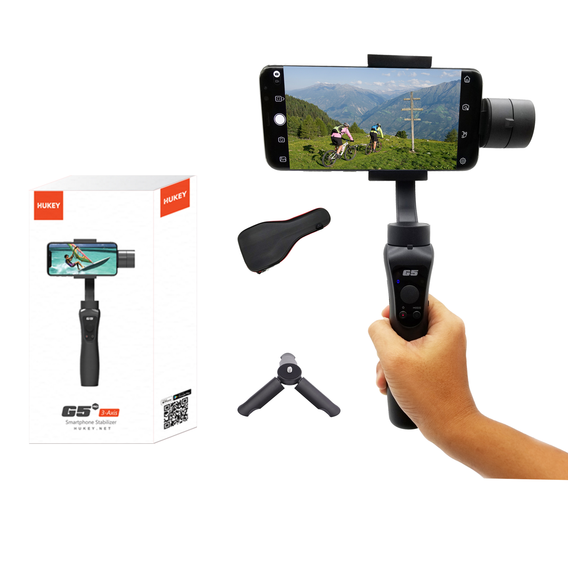 Gimbal tay cầm chống rung cho điện thoại Hukey G5 PRO - Chống rung 3 trục 3 Axis Stabilizer - Gimbal công nghệ mới giá rẻ