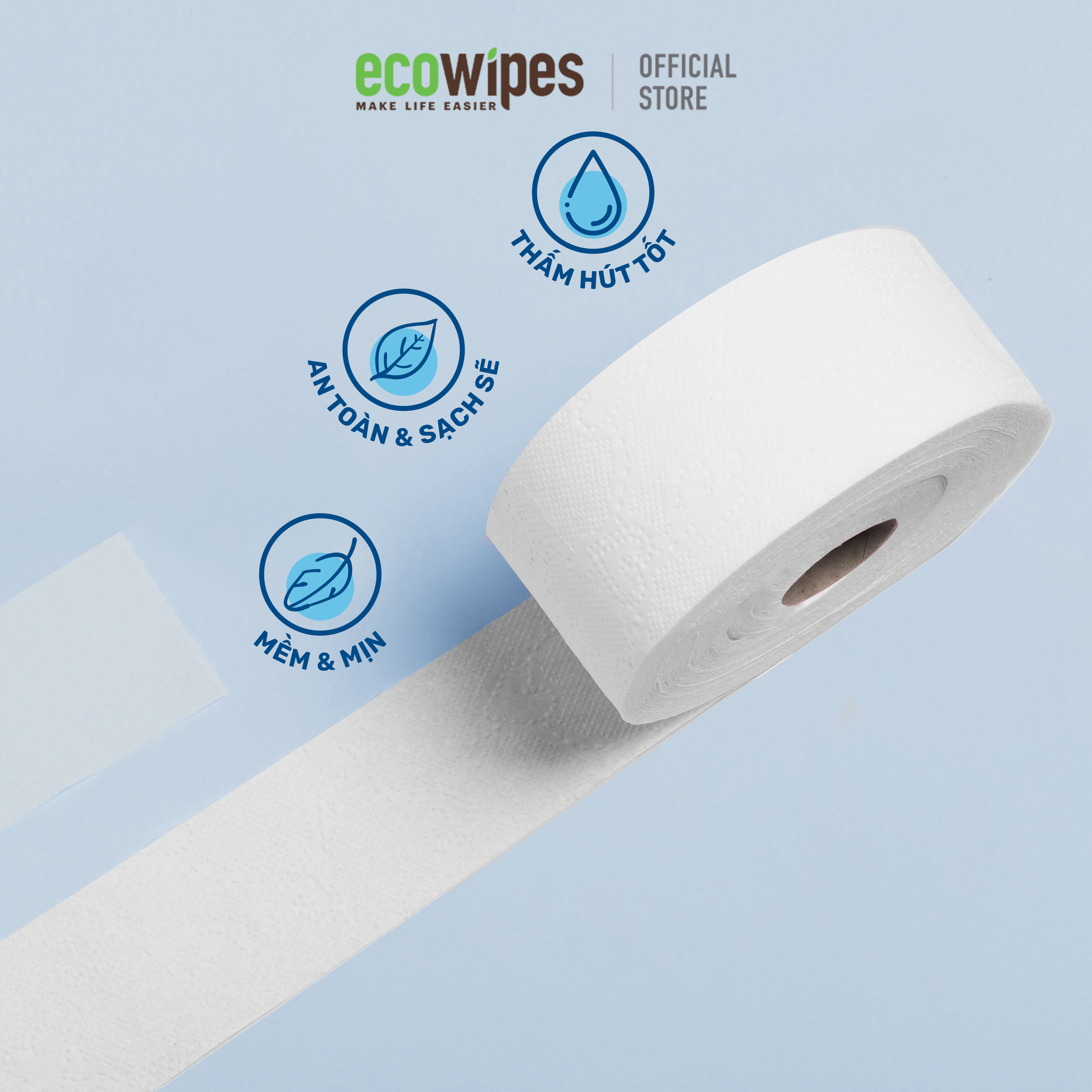 Combo 3 cuộn giấy vệ sinh giấy cuộn cao cấp Ecotissue cuộn lớn 700gr thấm hút tốt mềm mịn an toàn sạch sẽ