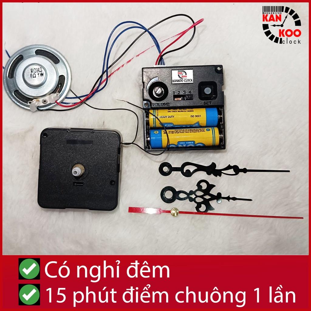 Bộ máy phát nhạc chuông điểm giờ cho đồng hồ treo tường: điểm nhạc 15 phút 1 lần, 3 kiểu nhạc- có chế độ nghỉ đêm