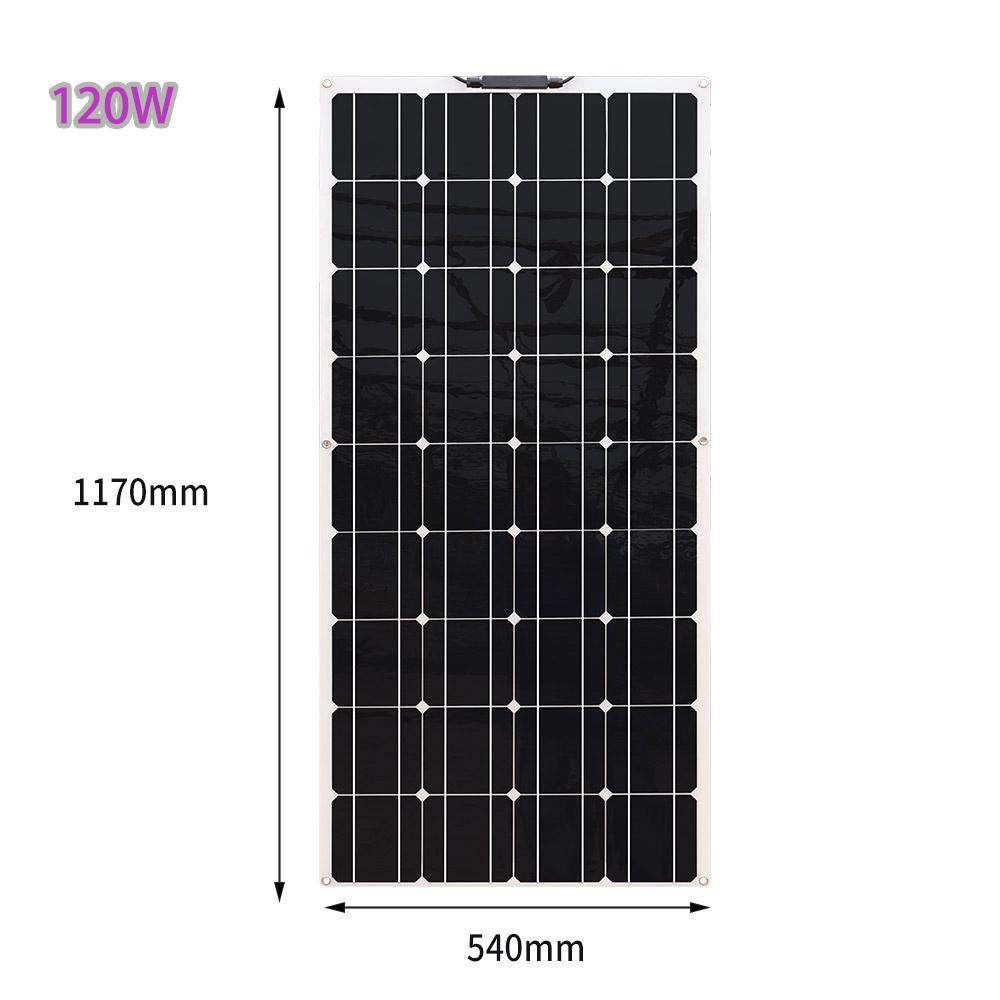 Bảng điều khiển năng lượng mặt trời linh hoạt màu đen Silicon đơn tinh thể Mô-đun quang điện 120W cho Du thuyền/RV/Thuyền/Người cắm trại/Lều Sạc bằng pin 12V Màu sắc: 18V 120W