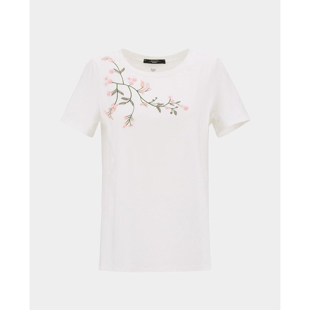 ÁO THUN VNXK THÊU CÀNH HOA - COTTON 100% 4C FORM CHÂU ÂU