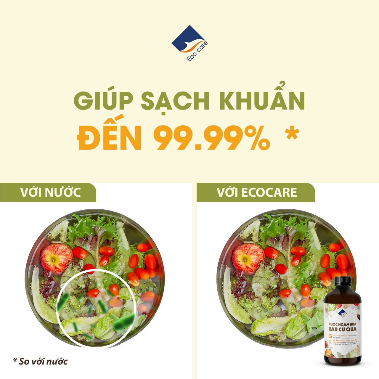 Nước ngâm rửa rau củ quả sinh học Ecocare hương Cam - Chai 500ml