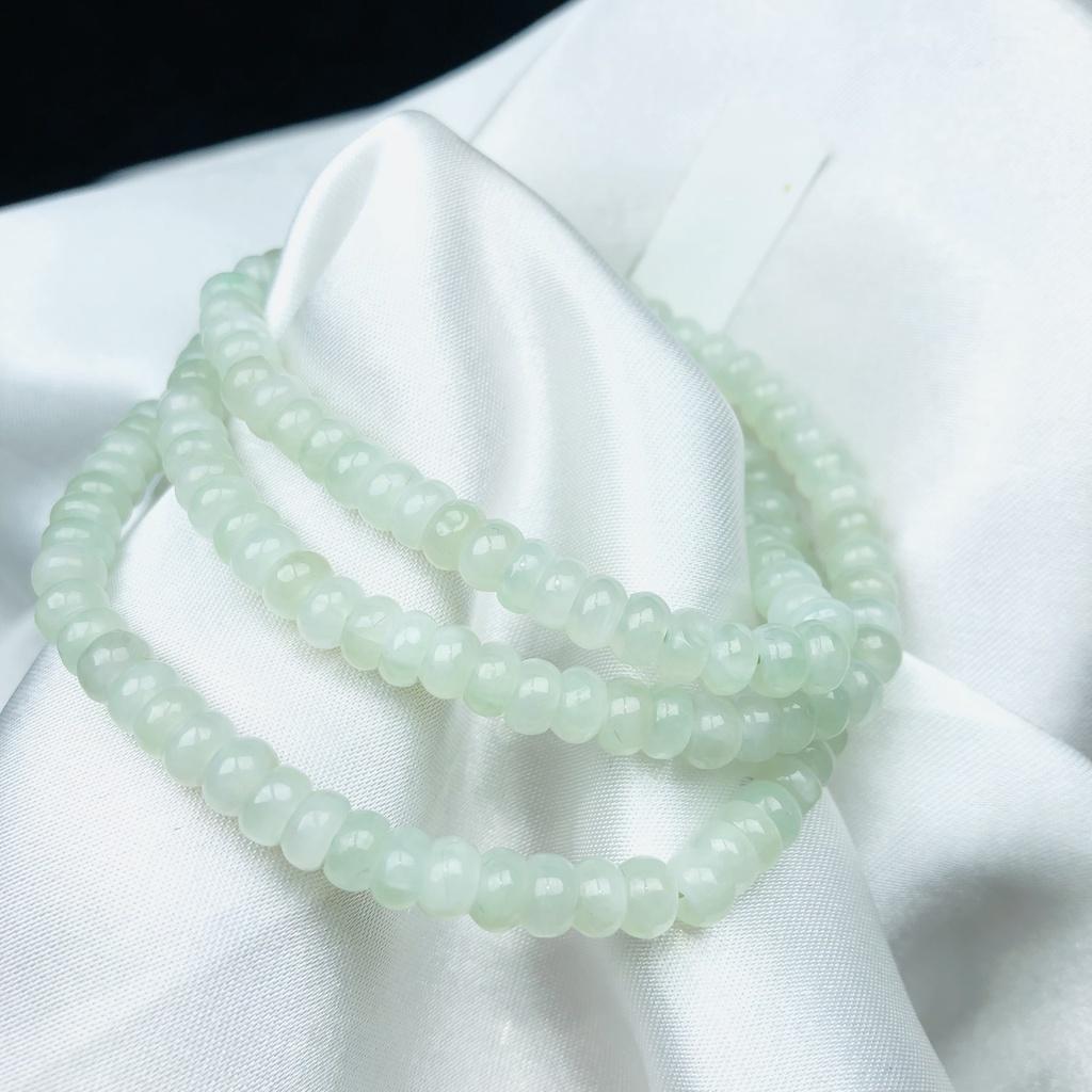 Vòng tay Ngọc Jade A Bánh Xe tự nhiên có kiểm định - Trang sức Nữ cao cấp - màu trắng phớt xanh, hạt bánh xe 5 li
