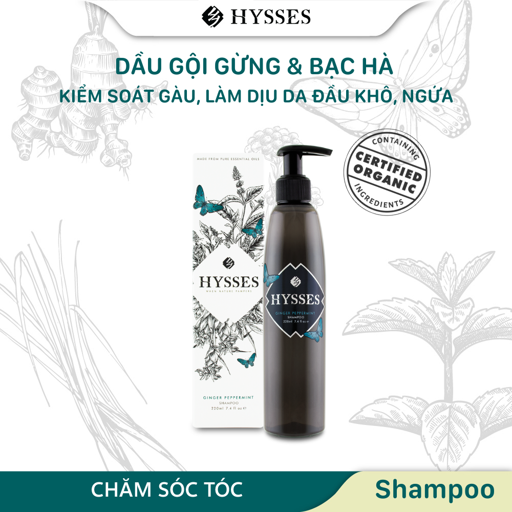 Dầu gội Tinh Dầu Cao Cấp Hysses Giúp Làm Dịu Da Đầu Khô Ngứa, Hỗ Trợ Tình Trạng Gàu, An Toàn Cho Da Đầu Với Gừng & Bạc Hà Hữu Cơ Tự Nhiên