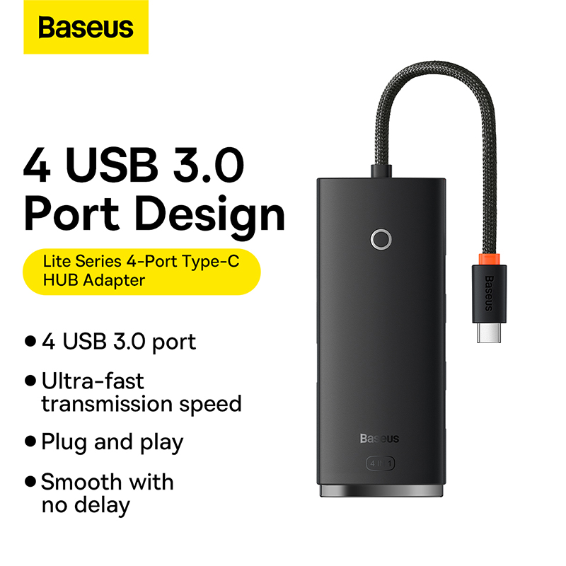 Hub Mở Rộng Kết Nối OS-Baseus Lite Series 4-Port Type-C HUB Adapter (Type-C to USB 3.0*4) (Hàng chính hãng)