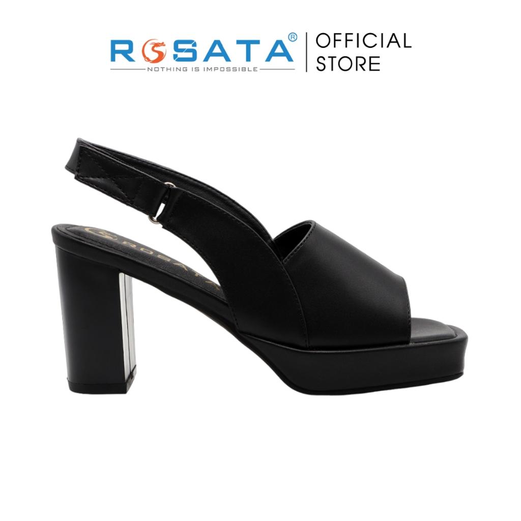 Giày sandal cao gót nữ ROSATA RO532 xỏ ngón mũi tròn quai dán hậu gót trụ cao 7cm xuất xứ Việt Nam - Đen