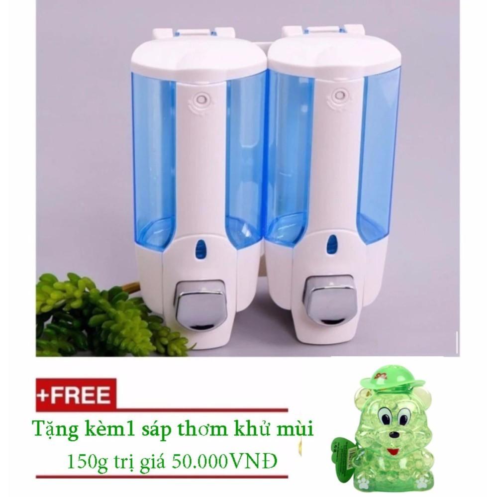 Hộp đựng dầu gội nước rửa tay treo tường nhấn hai bình cao cấp tặng sáp khử mùi 150g  TI830