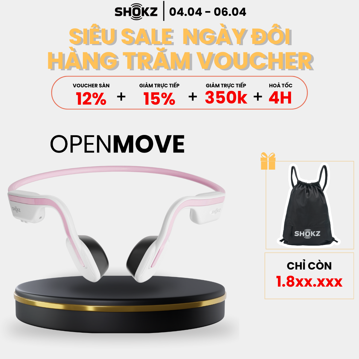 Tai Nghe Bluetooth Thể Thao Truyền Âm Thanh Qua Xương SHOKZ OPEN MOVE S661  - Hàng chính hãng - Pin sử dụng trong 6 tiếng - Kháng nước IP55