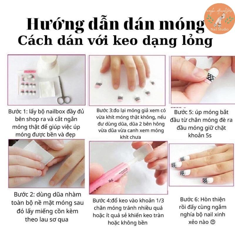 Móng tay giả vuông sơn mờ móng vuông gắn nơ MAYBI, Móng tay giả kèm keo nailbox chanh sả Mẫu T33