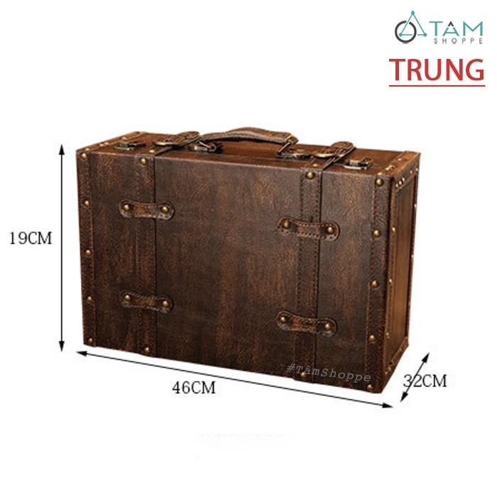 Vali cổ điển bọc da Vintage đinh tán cạnh vuông VL-21