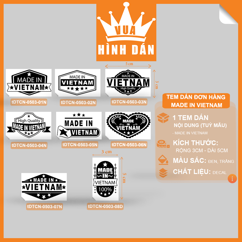 Set 50/100 sticker MADE IN VIETNAM tem dán túi / gói hàng dành cho shop Vua Hình Dán