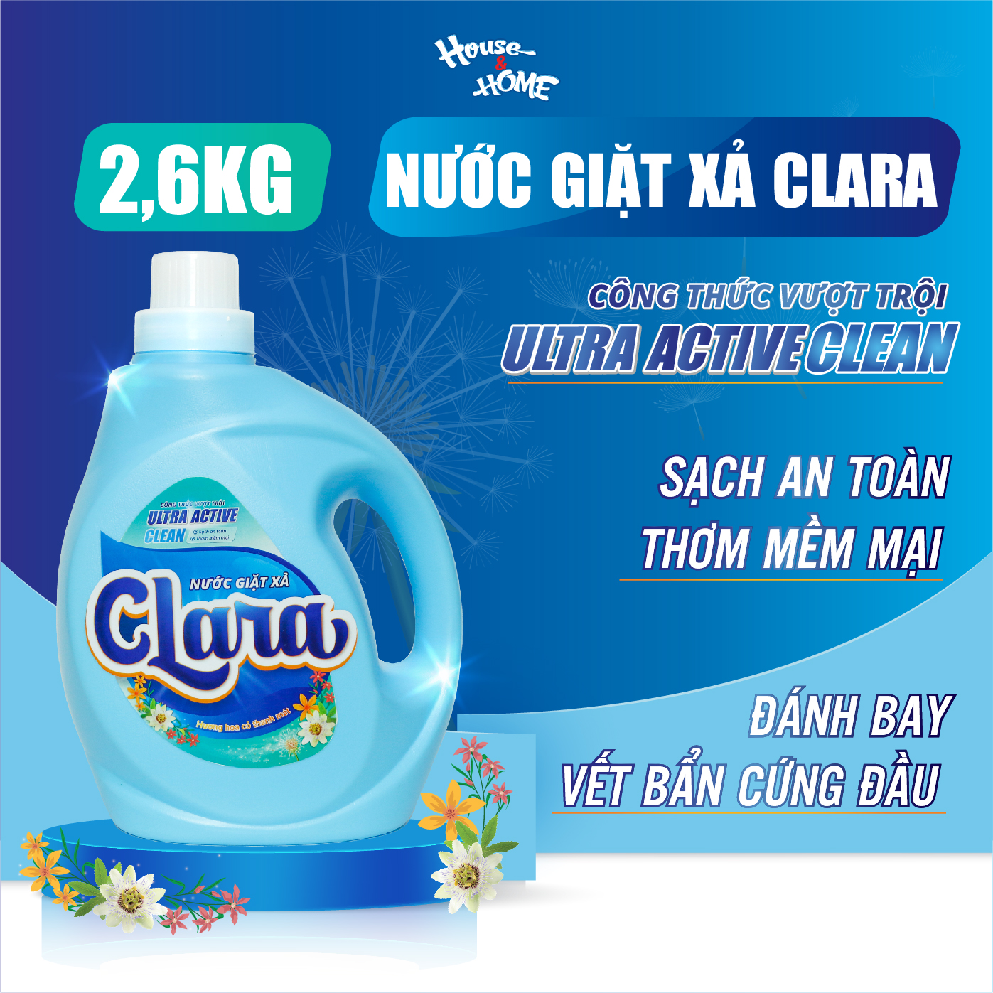 Nước giặt xả Clara hương hoa cỏ thanh mát can 2.6kg