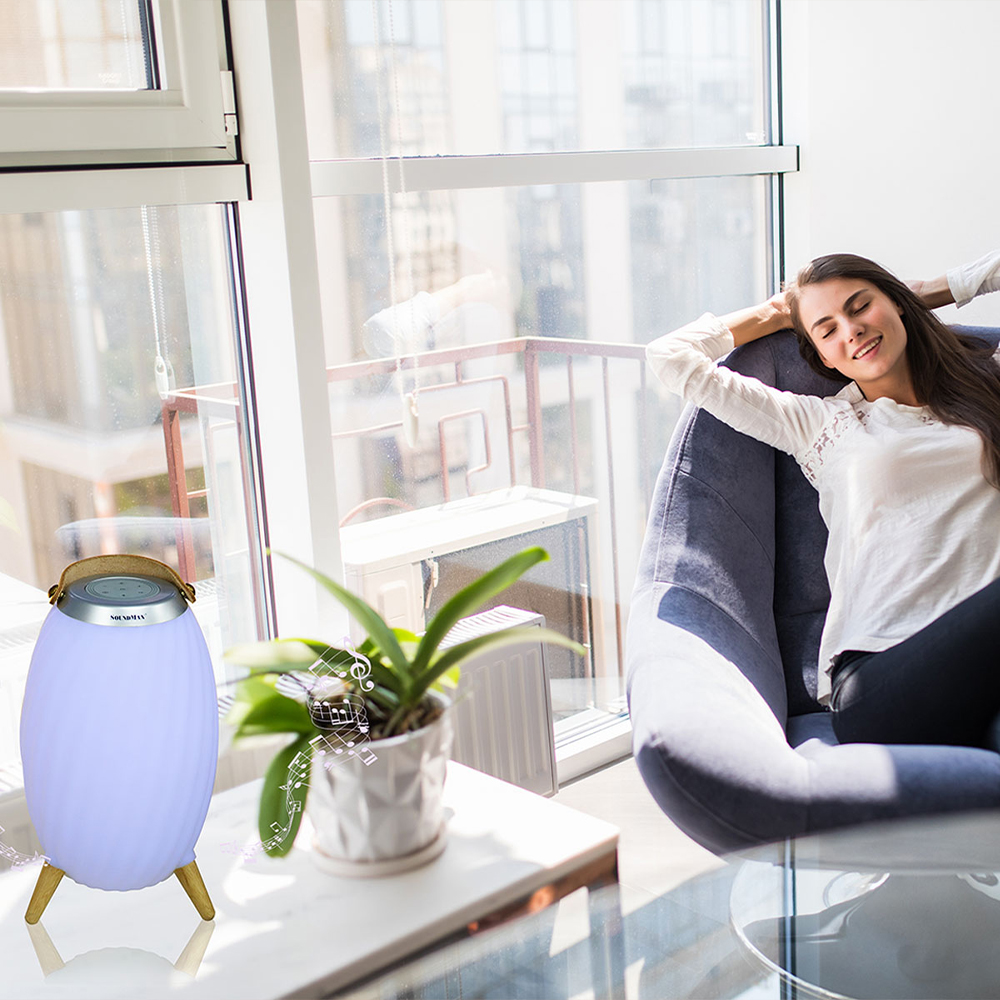 [Hàng Chính Hãng] Loa bluetooth trang trí đèn ngủ 7 màu đèn, chân đế bằng gỗ cao cấp chống mục SoundMax AL-22 | AL22 - Loa Nghe Nhạc kiêm đèn ngủ sang trọng